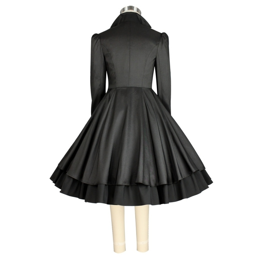 Plus Size Long Sleeve Ruffle Goth Dress Black 18 - Picture 3 of 7